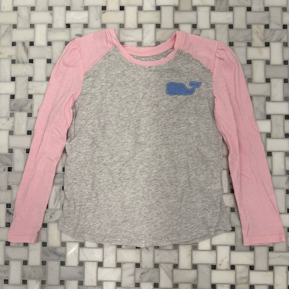 Vineyard Vines Girls Pink and Gray Long Sleeve Tee